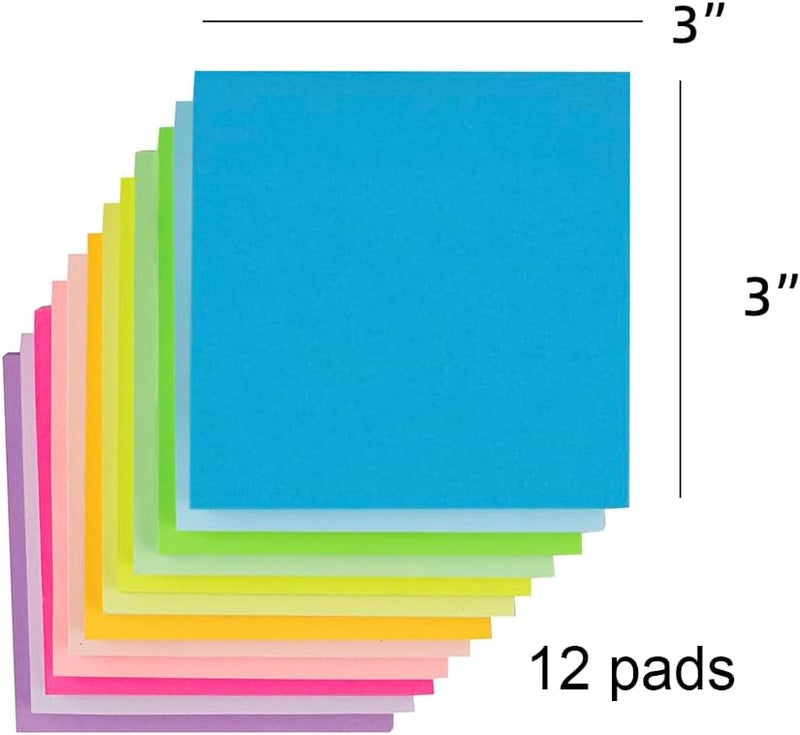 Vanpad (12 Pads) Sticky Notes 3x3 Inches,Bright Colors Self-Stick Pads, Easy to Post for Home, Office, Notebook - Image 2